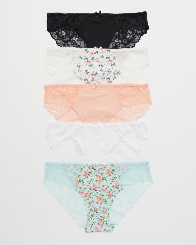 la Vie en Rose Women’s Multicolor 5-Pack Microfiber and Lace Bikini Panty