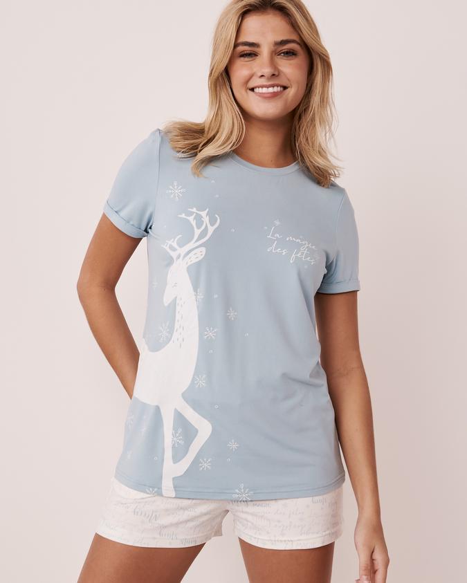 la Vie en Rose Women’s Baby blue Super Soft Flocking Print T-shirt