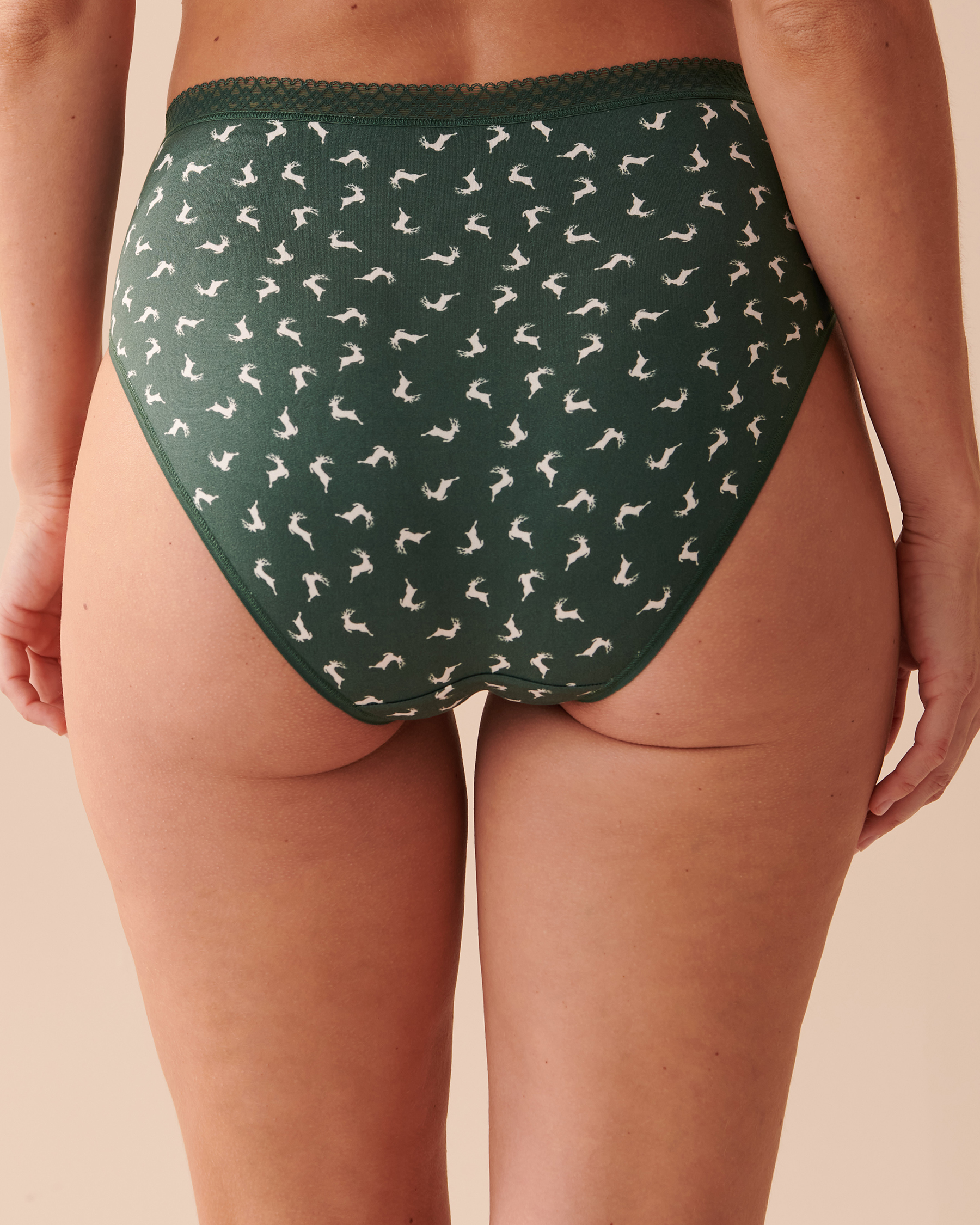 la Vie en Rose Women’s Green Deer Super Soft Lace Detail High Waist Bikini Panty
