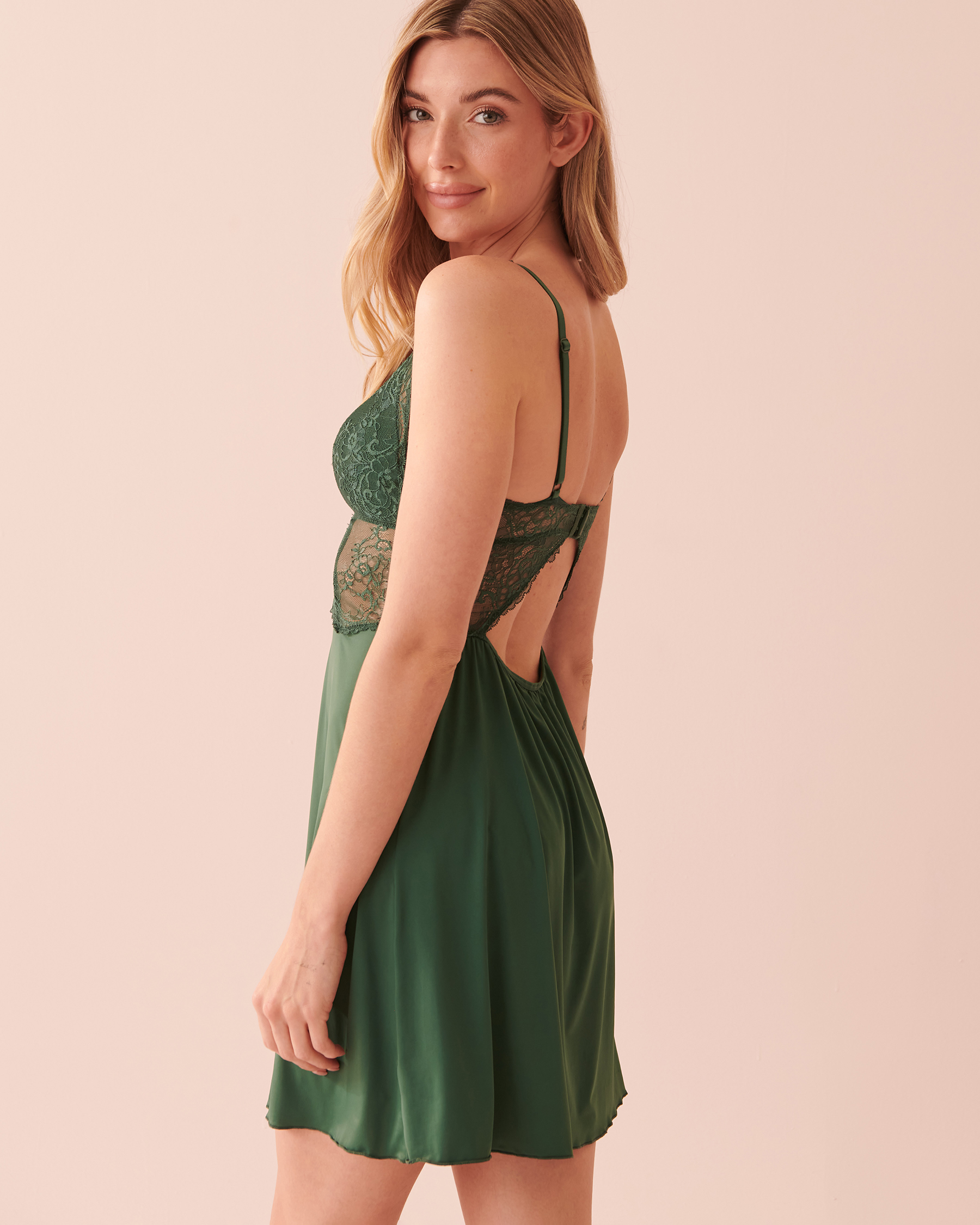 la Vie en Rose Women’s Pine Green Lace Overlay Nightie