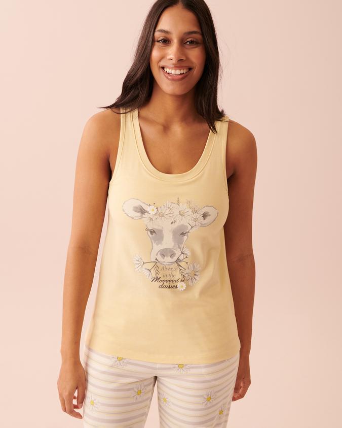 la Vie en Rose Women’s Light yellow Cotton Scoop Neck Cami