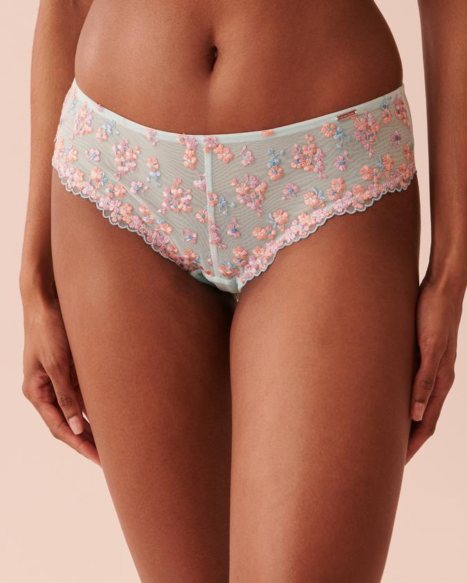 la Vie en Rose Women’s Embroidered flowers Embroidered Mesh Cheeky Panty