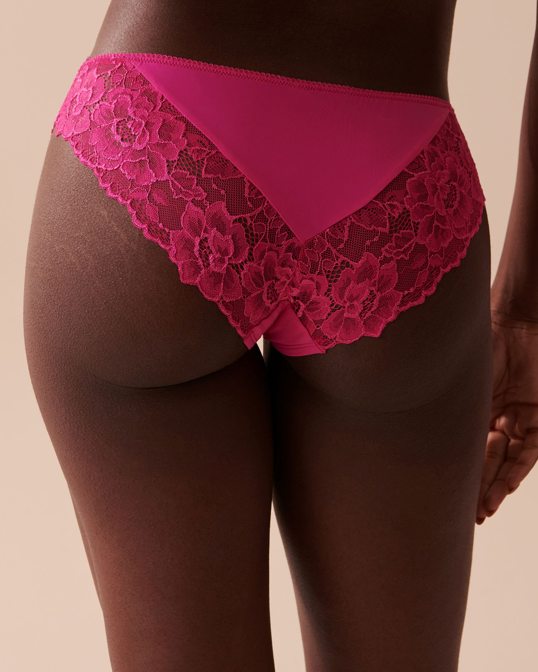 la Vie en Rose Women’s Shocking Pink Microfiber and Lace Bikini Panty