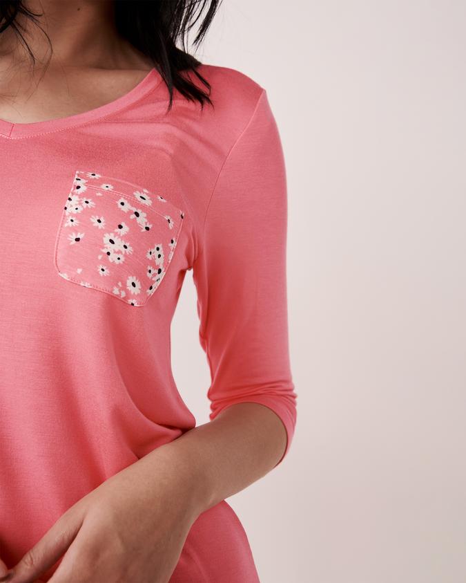 la Vie en Rose Women’s Pink Soft Knit Jersey 3/4 Sleeve Sleepshirt