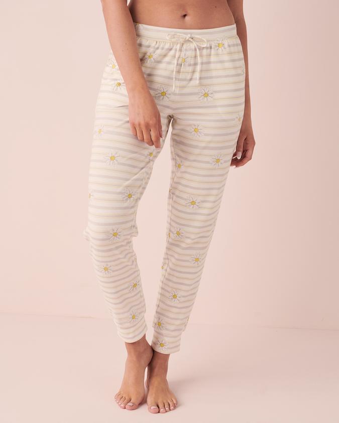 la Vie en Rose Women’s Daisy and stripes Cotton Fitted Pants