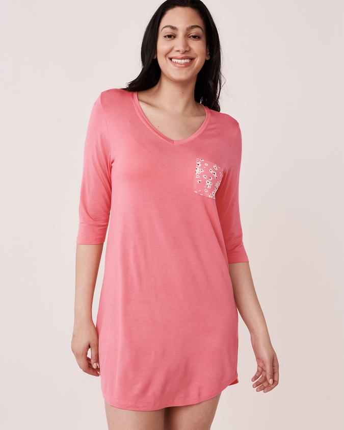 la Vie en Rose Women’s Pink Soft Knit Jersey 3/4 Sleeve Sleepshirt