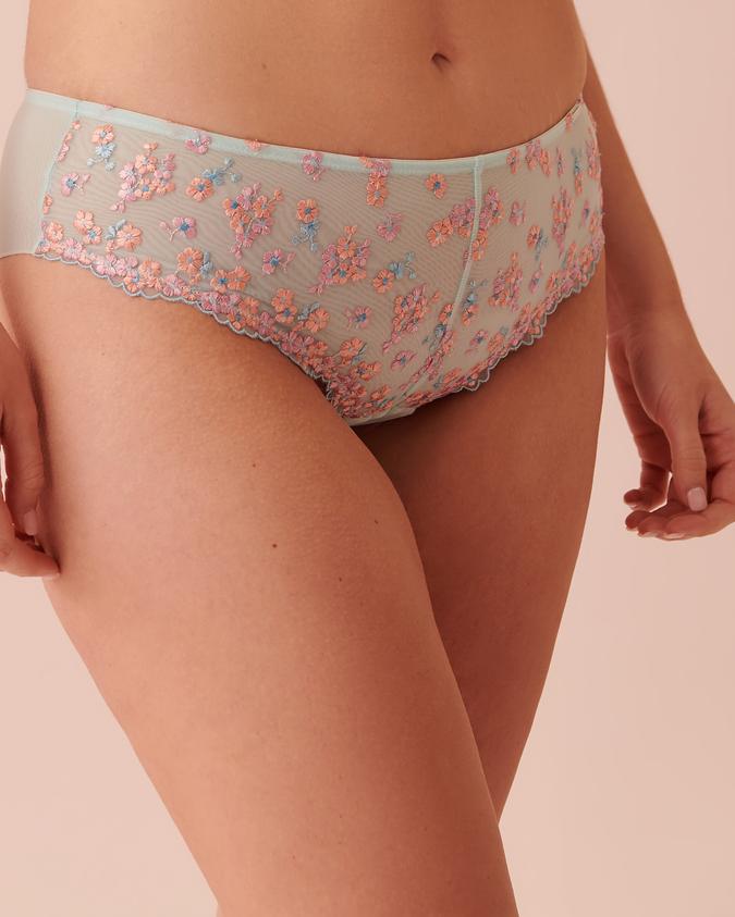 la Vie en Rose Women’s Embroidered flowers Embroidered Mesh Cheeky Panty