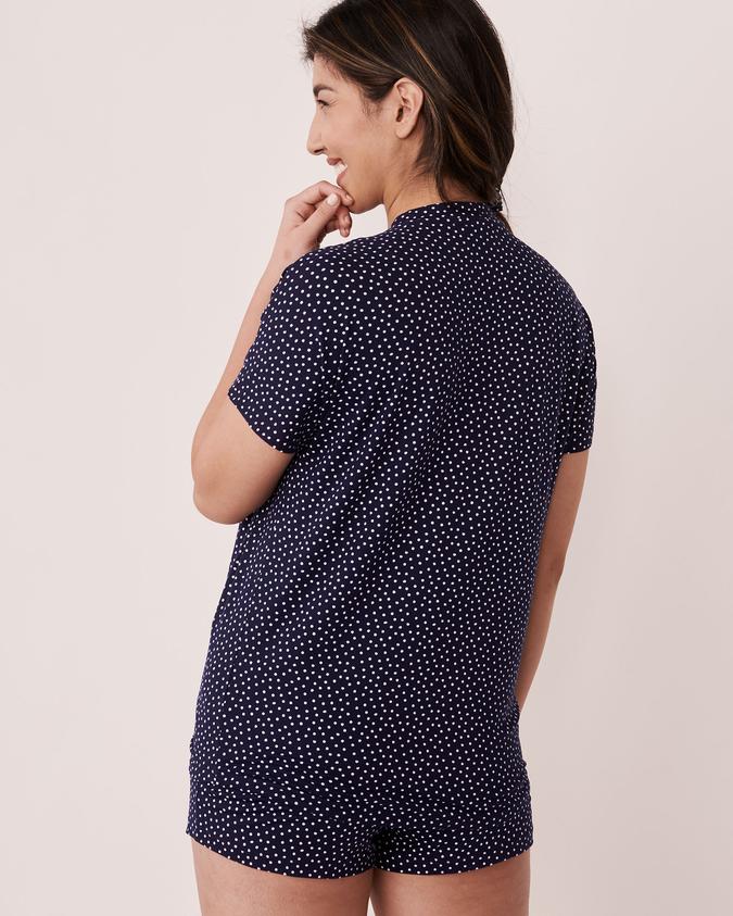 la Vie en Rose Women’s Maritime blue dots Super Soft Short Sleeve Button-down Shirt