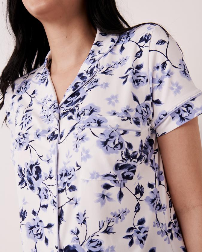 la Vie en Rose Women’s Two tone floral Super Soft Short Sleeve Button-down Shirt