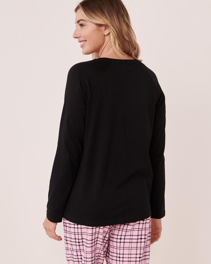 la Vie en Rose Women’s Black Cotton Raglan Sleeve Shirt