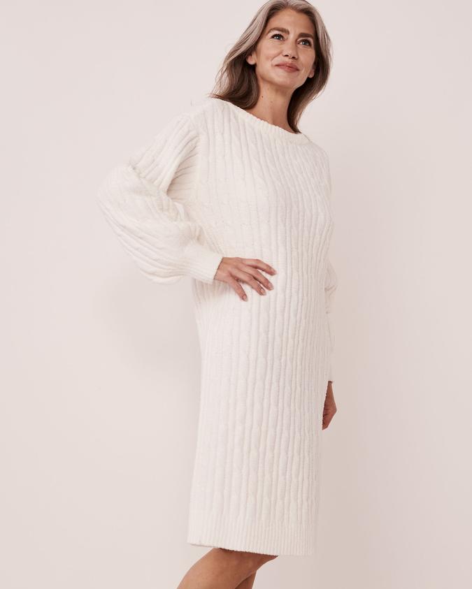la Vie en Rose Women’s Snow white Cable-knit Chenille Long Sleeve Dress