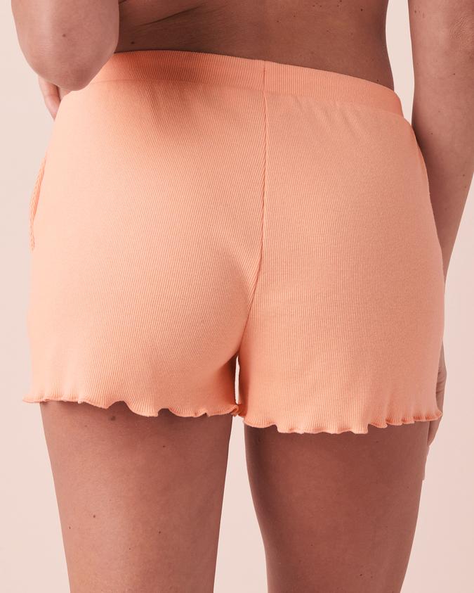 la Vie en Rose Women’s Peach Lettuce Edge Ribbed Shorts