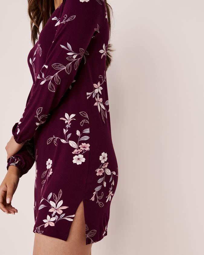 la Vie en Rose Women’s Floral burgundy Soft Knit Long Sleeve Sleepshirt