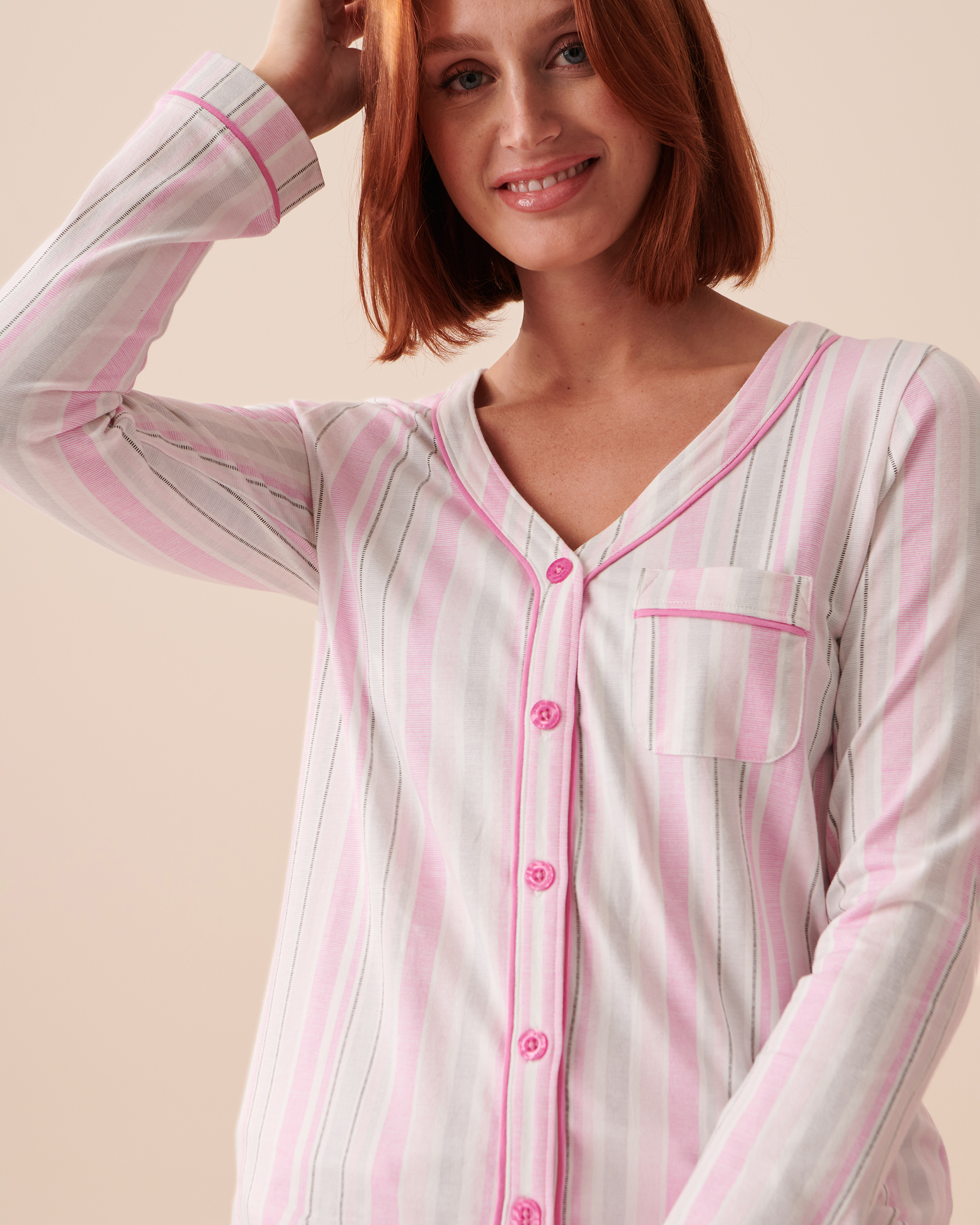 la Vie en Rose Women’s Pink Stripes Striped Cotton Button-down Shirt