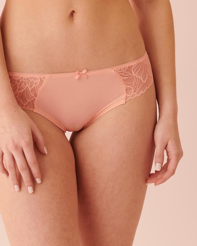 la Vie en Rose Women’s Peach Microfiber and Lace Bikini Panty