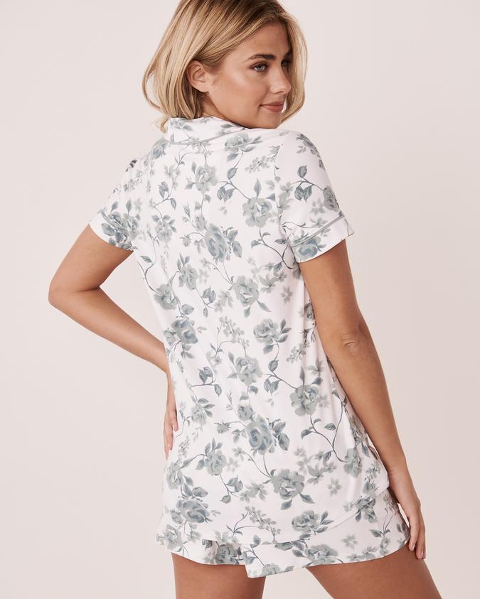 la Vie en Rose Women’s Khaki floral Super Soft Short Sleeve Button-down Shirt