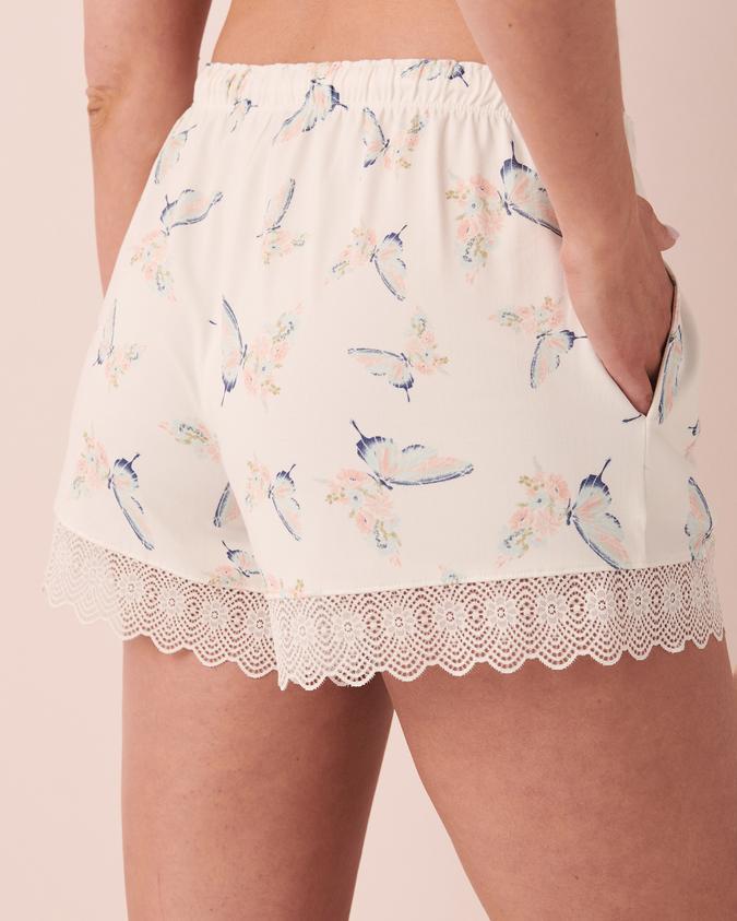 la Vie en Rose Women’s Flowers and butterflies Super Soft Lace Trim Shorts