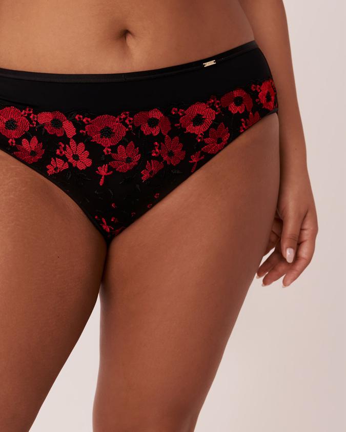 la Vie en Rose Women’s Flower embroidery Microfiber Sleek Back Bikini Panty