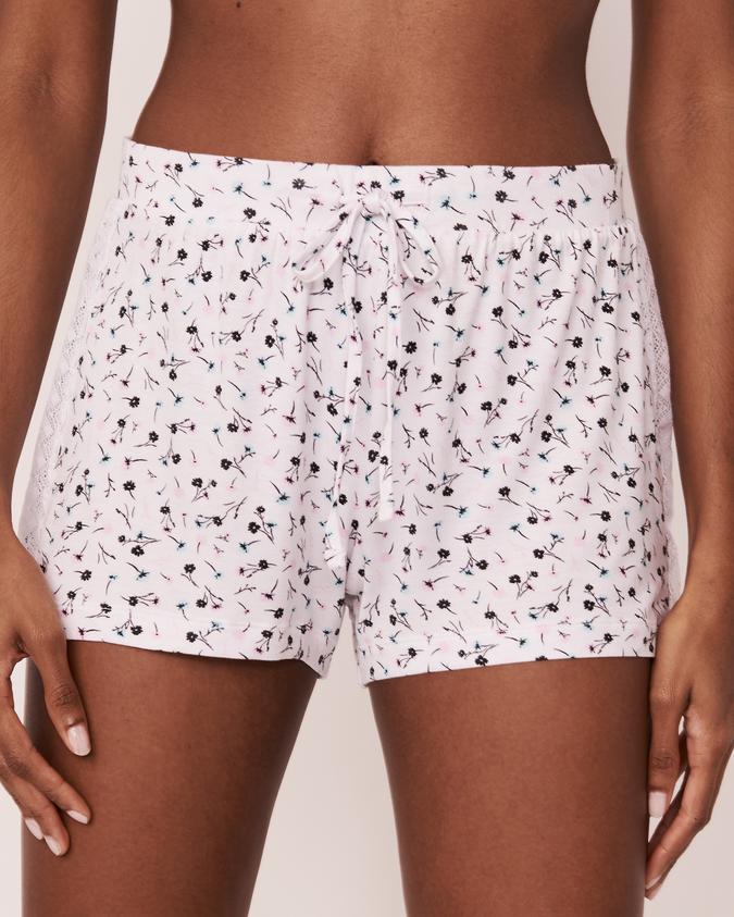 la Vie en Rose Women’s White ditsy floral Lace Detail Pyjama Shorts