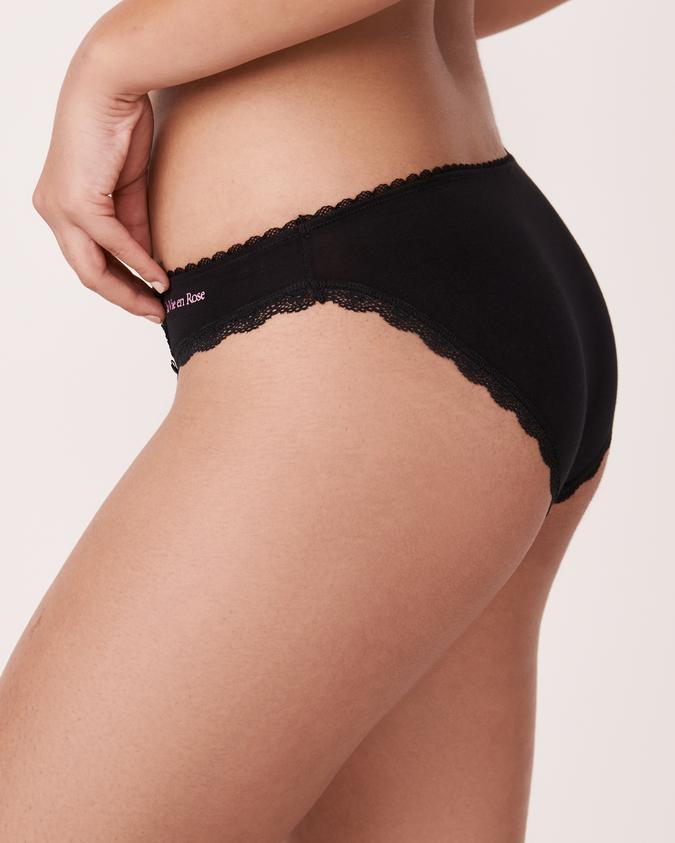 la Vie en Rose Women’s Black Cotton and Lace Detail Bikini Panty