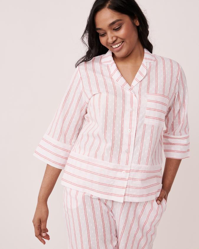 la Vie en Rose Women’s Baby pink stripes 3/4 Sleeve Button-down Shirt