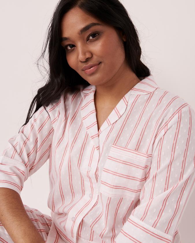 la Vie en Rose Women’s Baby pink stripes 3/4 Sleeve Button-down Shirt