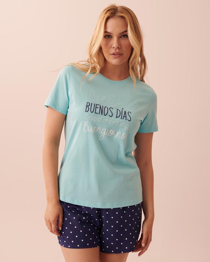 la Vie en Rose Women’s Navy dots Cotton PJ Set