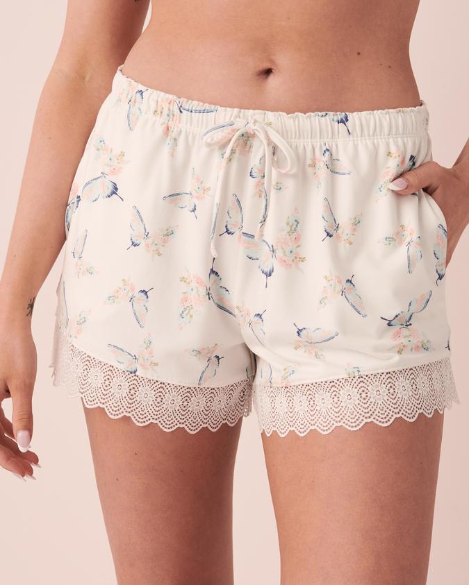 la Vie en Rose Women’s Flowers and butterflies Super Soft Lace Trim Shorts