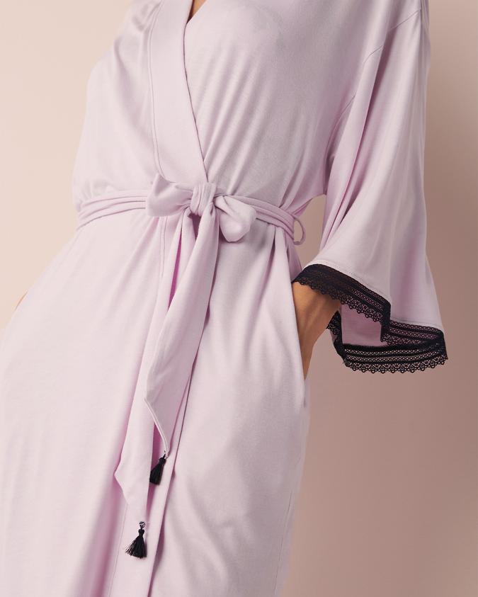 la Vie en Rose Women’s Light lilac Soft Jersey Lace Trim Kimono