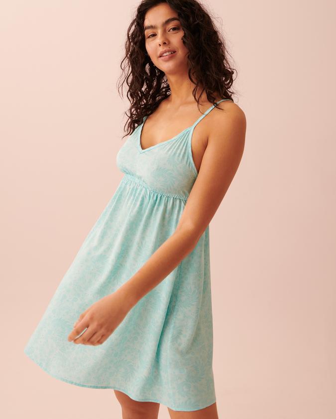 la Vie en Rose Women’s Blue print Printed Thin Straps Nightie