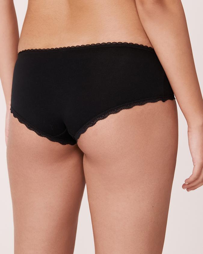 la Vie en Rose Women’s Black Cotton and Lace Detail Hiphugger Panty