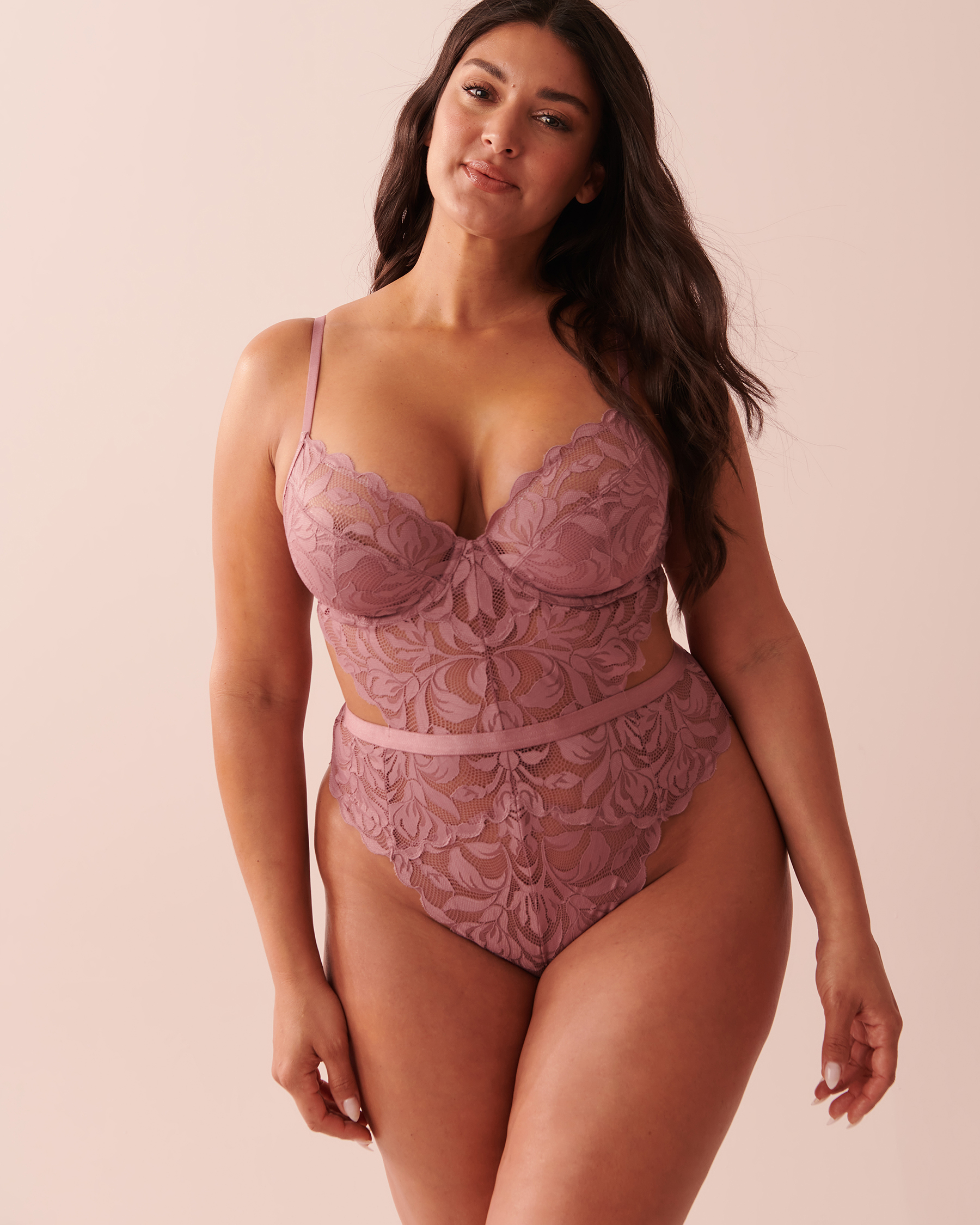 la Vie en Rose Women’s DUSKY ORCHID Cut-Out Lace Cheeky Teddy