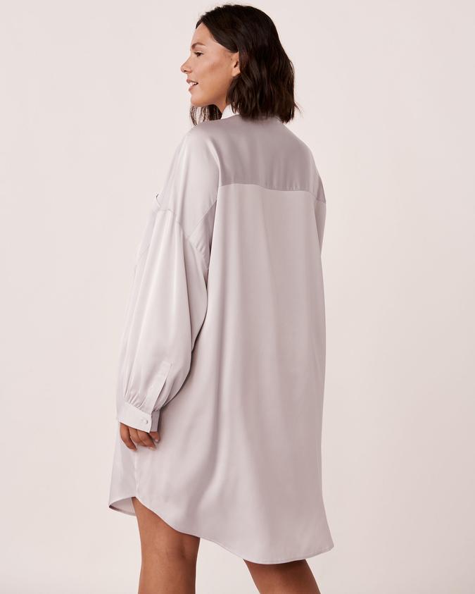 la Vie en Rose Women’s Silver grey Oversized Satin Button-down Sleepshirt