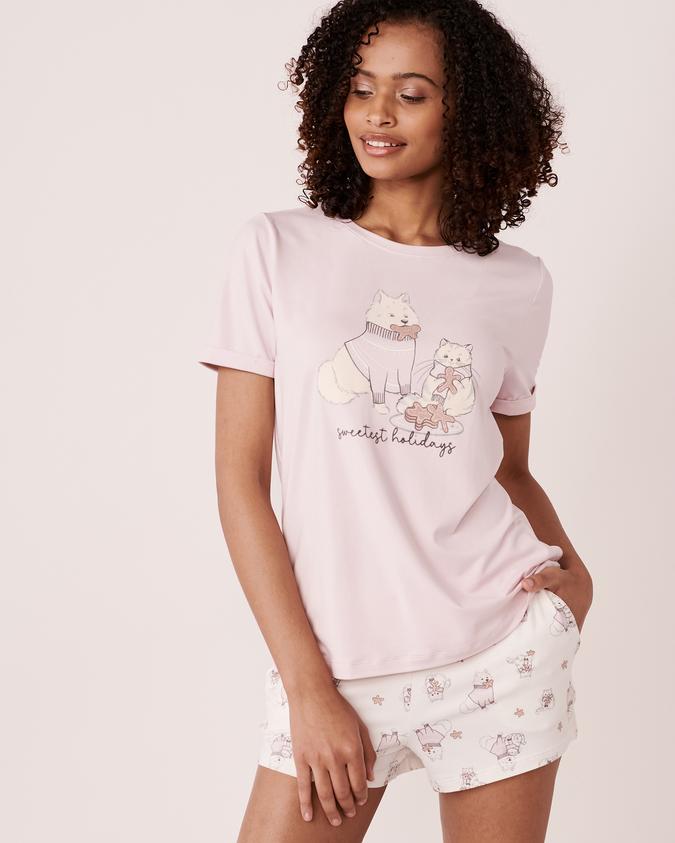la Vie en Rose Women’s Lilac cloud Super Soft Flocking Print T-shirt