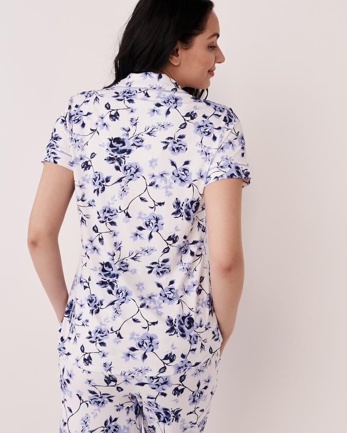 la Vie en Rose Women’s Two tone floral Super Soft Short Sleeve Button-down Shirt