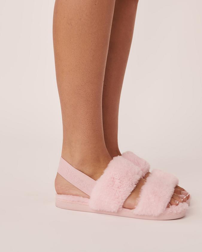 la Vie en Rose Women’s Ballerina pink Plush Open Slide Slippers
