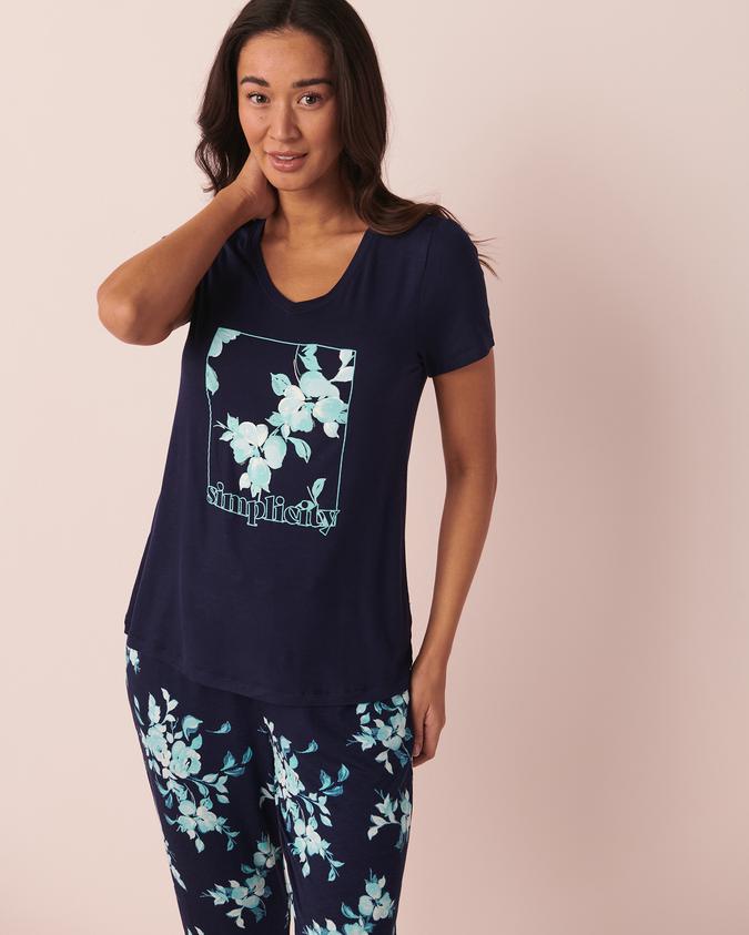 la Vie en Rose Women’s Blue Soft Jersey V-neck T-shirt
