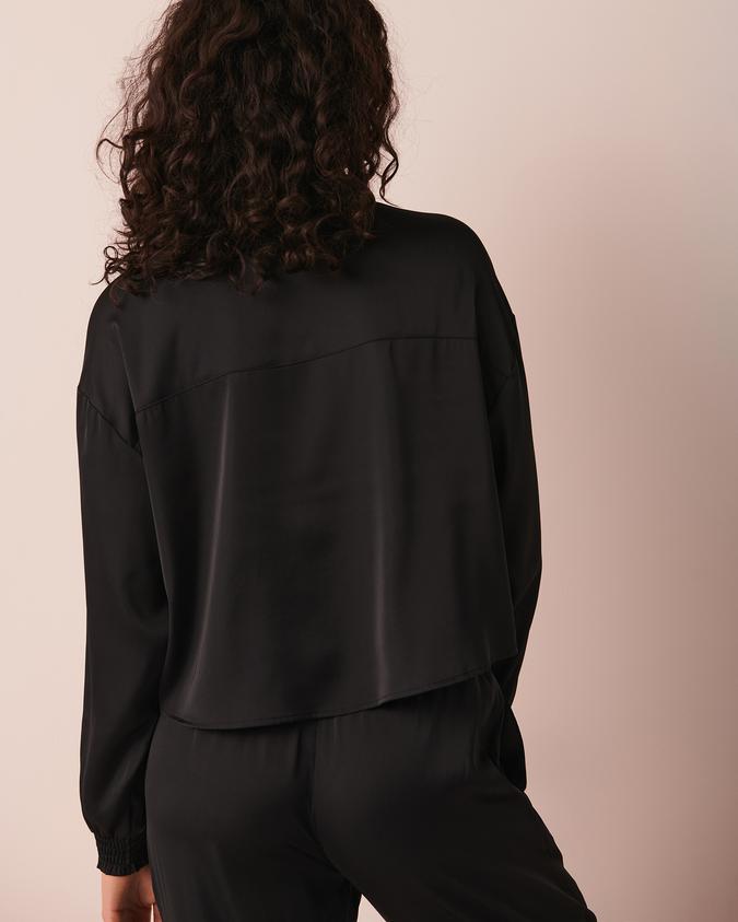 la Vie en Rose Women’s Black Black Satin Long Sleeve Button-down Shirt