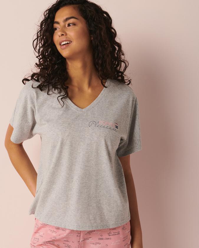 la Vie en Rose Women’s Comfy grey Cotton V-neck T-shirt
