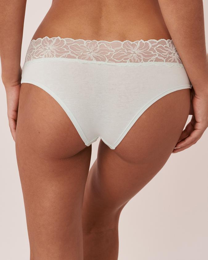 la Vie en Rose Women’s Blue Cotton and Lace Band Cheeky Panty