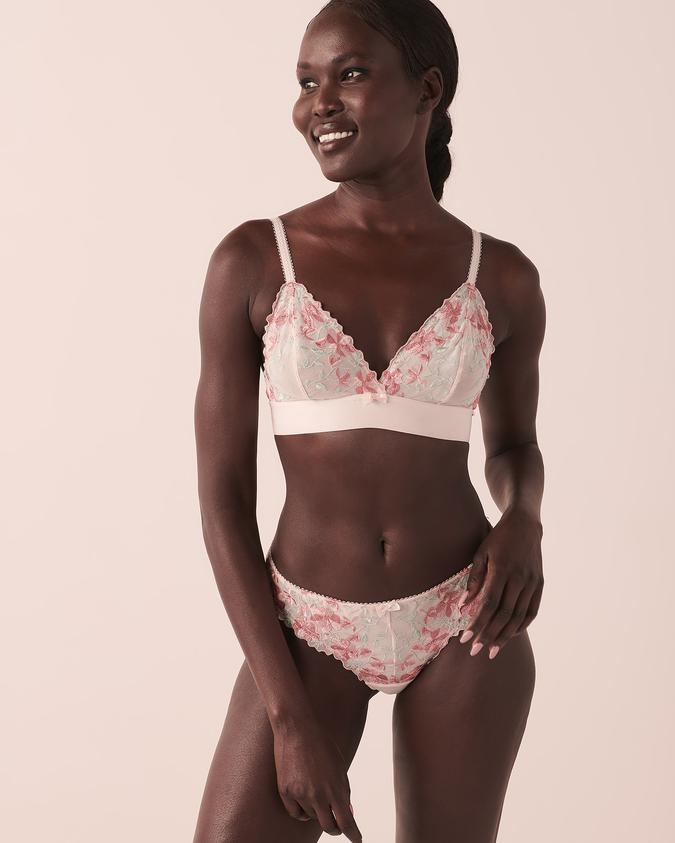 la Vie en Rose Women’s Pink Embroidered Mesh Bralette