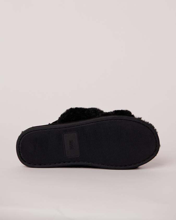 la Vie en Rose Women’s Black Plush Open Slide Slippers