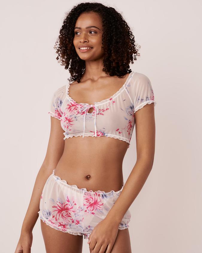 la Vie en Rose Women’s White garden Mesh Floral 2-pieces Set