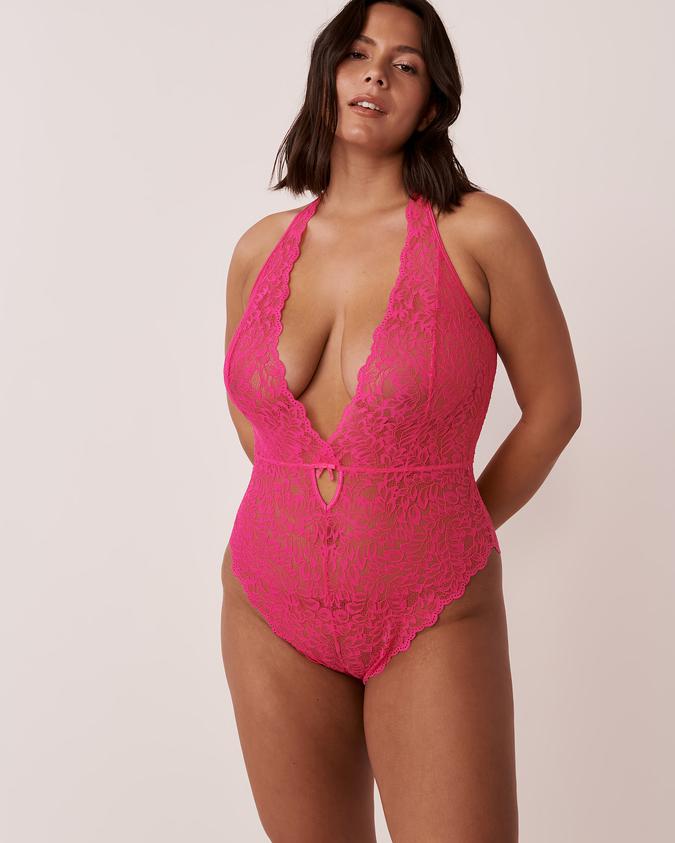 la Vie en Rose Women’s Pink Tie Back Lace Teddy