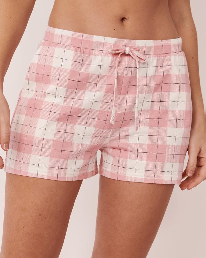 la Vie en Rose Women’s Pink plaid Cotton Pyjama Shorts