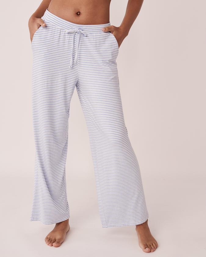 la Vie en Rose Women’s Blue stripes Bamboo Wide Leg Pants