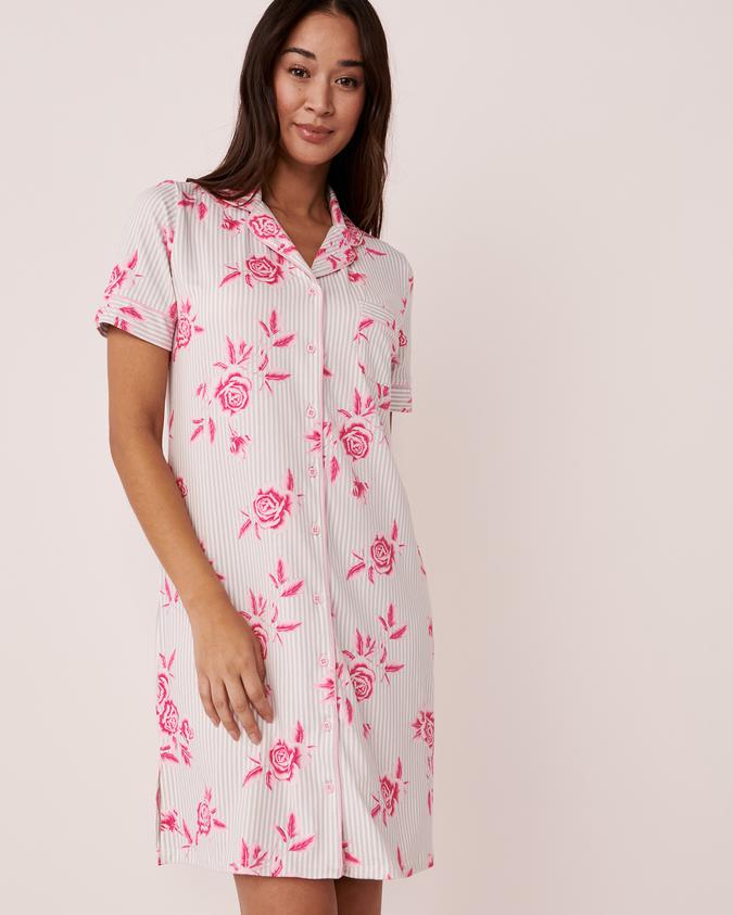 la Vie en Rose Women’s Roses Super Soft Button-down Sleepshirt